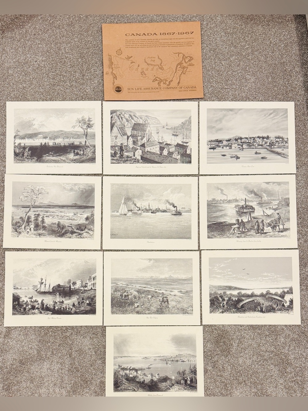 Vintage 1967 Sun Life Canada 1867–1967 Art Print Portfolio Set of 10 Sketches
